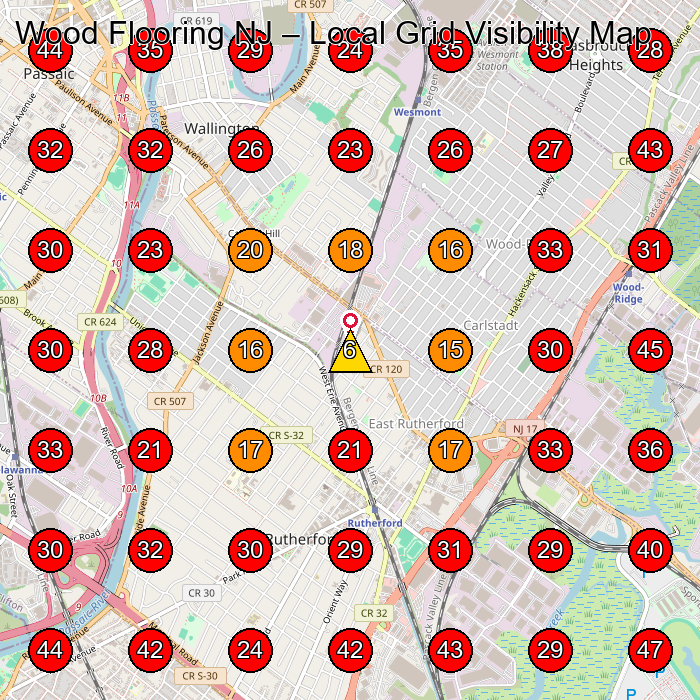 Wood Flooring NJ GeoGrid visibility map for Wood Floor Refinishing Service in City of Orange